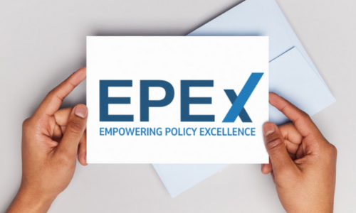 two hands holding a paper with EPEx written in blue
